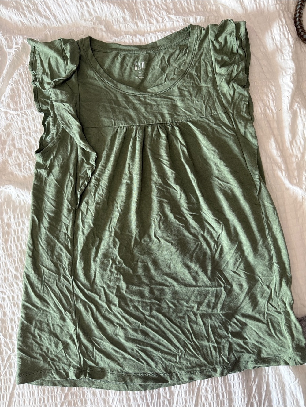 GAP Olive Green Ruffle Sleeve Scoop Neck Tank